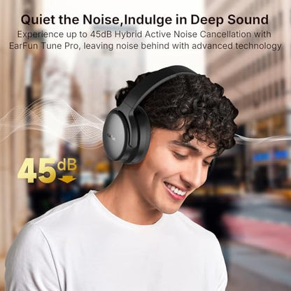 EarFun Tune Pro Active Noise Canceling Headphones, Wireless Headphones | 5 Mics Clear Call, 120H Playtime, Bluetooth 5.4, Hi-Res Audio, Multipoint Connection, Custom EQ via App, Comfortable Fit