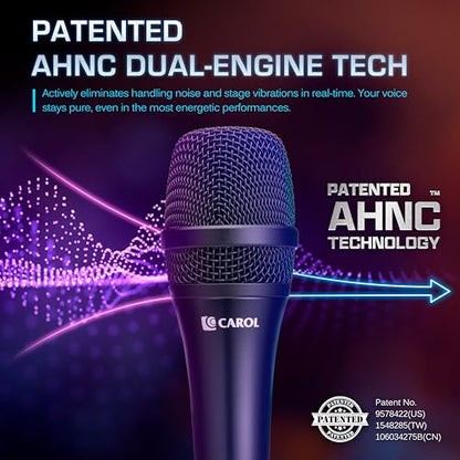 CAROL AC-930 Professional XLR Wired Vocal Microphone for Singing. No-Switch | AHNC supercardioid dynamic mic stops rumble & feedback. 50Hz-18kHz response for studio vocals. Hum-bucking coil blocks EMI.
