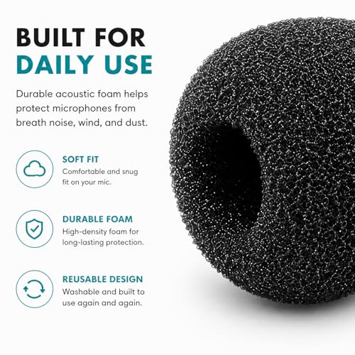 Movo F1/4 Lavalier Microphone Foam Windscreens, 5-Pack Replacement Lav Mic Pop Filters – Fits 4–6mm Mic Capsules, Compatible with RØDE smartLav+, Lavalier GO, Shure MVL, LV4, Sanken COS-11D