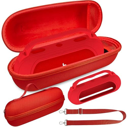 Protective Case for Beats Pill Bluetooth Speaker with Handle | Silicone Cover and Hard Carrying Case for Beats Pill Speaker Accessories with Shoulder Strap (Red) - color: Red