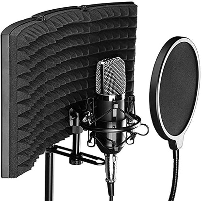 Microphone Soundproof Cover, For The Microphone Of The Recording Studio, Windscreen, Anti-spray Mesh Cover, Sound-absorbing Cover, Noise-proof, Three-door Noise Reduction Panel, Sing 3d Surround Music