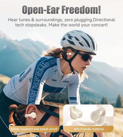 King Lucky i21 Open Ear Clip On Earbuds Wireless Bluetooth Ear Clip Headphones with Mic,Noise Cancelling, Waterproof IPX4,for Small Ears,Perfect for Running,Sports,Glasses Wearers (White) - color: White