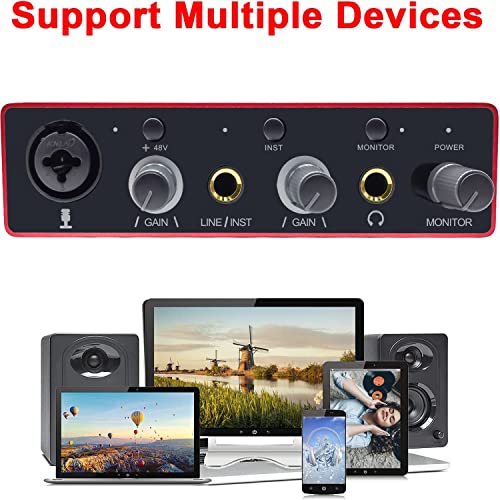 Audio Interface USB Audio Interface with Mic Preamplifier USB Audio Mixer Recorder with 48V Phantom Power, 24 Bit, Support Tablet, Computers and Other Equipment Recording （NO DAW Software included）
