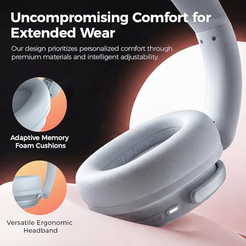havit Noise Cancelling Headphones Over Ear, Wireless Bluetooth Headphones with 132H Playtime, Fast Charge 5 Min=5H, Foldable, Dual Device, with Mic for Travel Work Office, Blue
