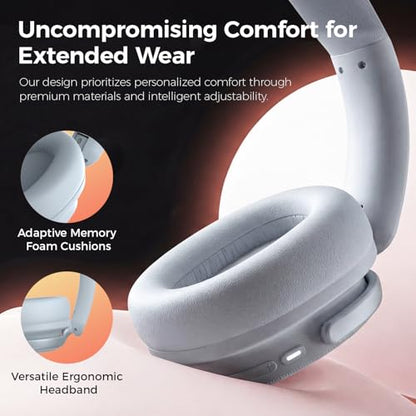 havit Noise Cancelling Headphones Over Ear, Wireless Bluetooth Headphones with 132H Playtime, Fast Charge 5 Min=5H, Foldable, Dual Device, with Mic for Travel Work Office, Blue