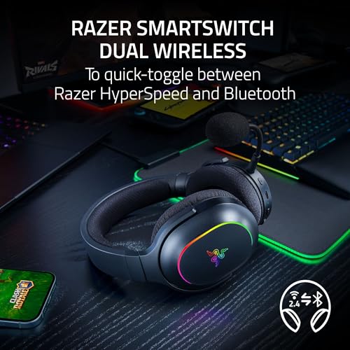 Razer Barracuda X Chroma Wireless Gaming Headset, 2.4 Ghz, Black | Bluetooth, Lightweight, Chroma RGB, 40mm Drivers, Cardioid Mic, 70 Hr Battery, for PC, Mac, PS5, Switch 2, Smartphone - color: Black