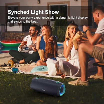 DOSS Extreme Boom Pro D100 Wireless Bluetooth Speaker, IPX6 Waterproof | 140W Peak Loud Sound, Extra Bass, 24H Playtime, Beat-Sync Lights, Power Bank, Portable, Outdoor, Camping, Beach, Yard, Black - color: Black