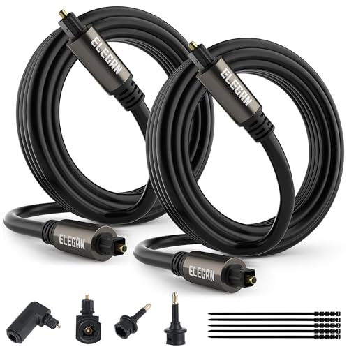 Optical Audio Cable 6 Ft/2 Pack Digital Audio Toslink Cable Cord-Fiber Optic-Gold Plated-Flexiable&Durable-for Home Theater,Sound Bar,PS4& Xbox-with Right Angled+Mini Toslink Adapters+Ties - size: 6FT-2PK