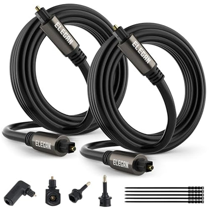 Optical Audio Cable 8 Ft/2 Pack Digital Audio Toslink Cable Cord-Fiber Optic-Gold Plated-Flexiable&Durable-for Home Theater,Sound Bar,PS4& Xbox-with Right Angled+Mini Toslink Adapters+Ties - size: 8FT-2PK