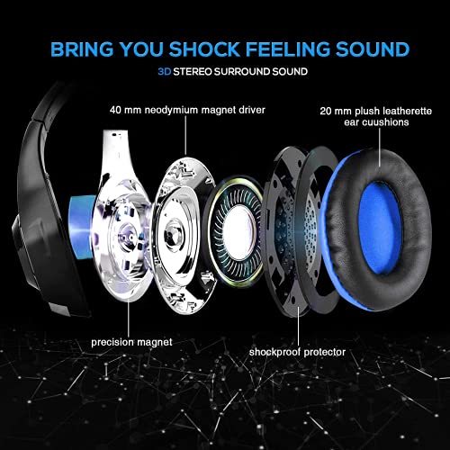 BlueFire Stereo Gaming Headset with Microphone for PS5 PS4 Xbox One Switch PC Mac – Wired Over-Ear Headphones with Surround Sound, Soft Memory Foam, Noise Canceling Mic, Light, 3.5mm Jack (Blue) - color: Blue