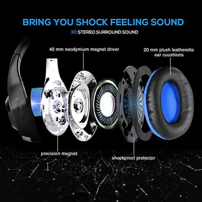 BlueFire Stereo Gaming Headset with Microphone for PS5 PS4 Xbox One Switch PC Mac – Wired Over-Ear Headphones with Surround Sound, Soft Memory Foam, Noise Canceling Mic, Light, 3.5mm Jack (Blue) - color: Blue