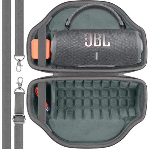 co2CREA Case for JBL Charge 6 Portable Bluetooth Speaker, Gray | High-Density Foam Padding, Reinforced Handle, Detachable Shoulder Strap, Compact Lightweight Design, Dust Protection - color: Gray Case