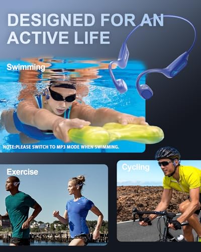 Swimming Headphones Bone Conduction Bluetooth 6.0 IPX8 Waterproof 32G MP3 | Open-ear comfort,clear audio in water,phone-free playlists,secure fit with caps and goggles,stable above-water pairing - color: Navy blue