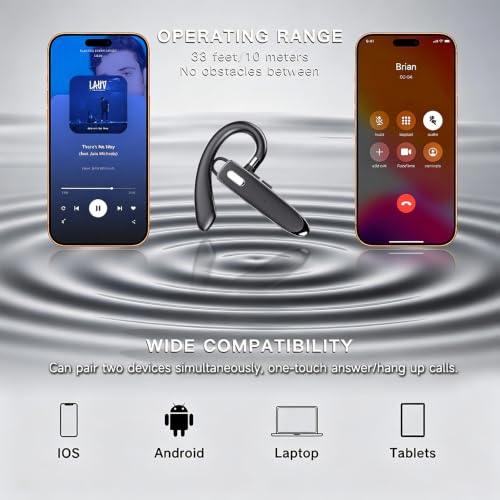 Bluetooth HeadsetV6.1+EDR 500mAh Charging Case, Wireless EarpieceCVC8.0Noise Cancelling Mic，Open Headphones，100 Hours Talking Time–Hand-Free Headphones for Trucker, Office，Wearing while driving(Black) - color: Black