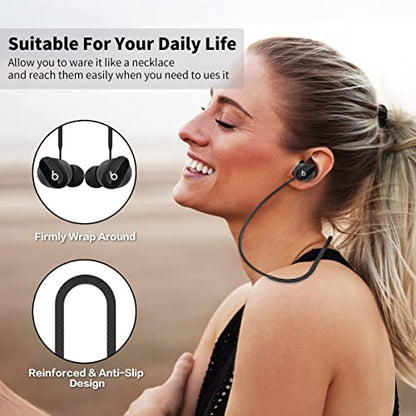 Anti-Lost Strap for Beats Studio Buds, Sports Anti-Slip Soft Silicone Lanyard Accessories Compatible with Beats Studio Buds Bluetooth Headphones Neck Rope Cord (Black)