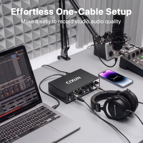 2x2 USB-C Audio Interface for PC/Mac Recording, 24-bit/192kHz, Dual TS/XLR Inputs, +48V Phantom Power, Studio/Podcast/Streaming (Matte Black)