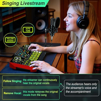 TENLAMP G9 Audio Mixer Bundle with Microphone for Streaming & Karaoke | Easy streaming with noise reduction, voice effects, auto-tune and Bluetooth audio for karaoke, gaming and live content.