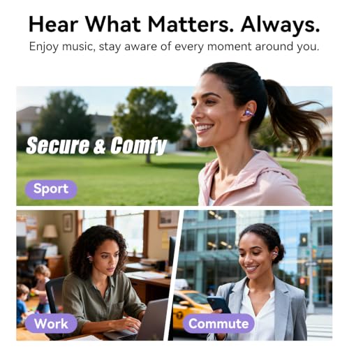 Kinglucky Upgraded Clip-On Earbuds, Open Ear Wireless Earbuds Bluetooth 6.0 - color: Purple
