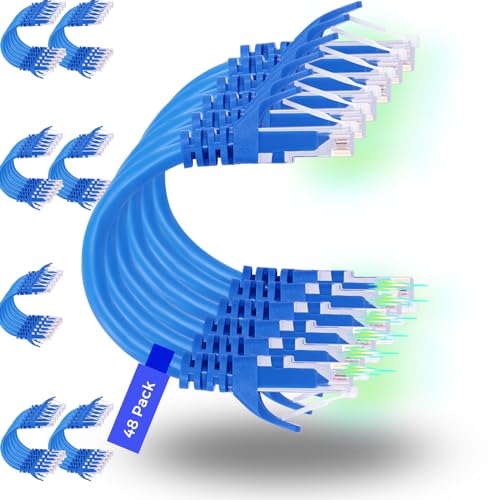 Rapink Patch Cables Cat6 1ft (48 Pack), Ethernet Patch Cable 10G, Cat 6 Patch Cable for Patch Panel to Switch, Flexiable Cat 6 Ethernet Cable with Gold Plated Blue - color: Blue, size: 1FT, style: 48 Pack