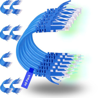 Rapink Patch Cables Cat6 1ft (48 Pack), Ethernet Patch Cable 10G, Cat 6 Patch Cable for Patch Panel to Switch, Flexiable Cat 6 Ethernet Cable with Gold Plated Blue - color: Blue, size: 1FT, style: 48 Pack
