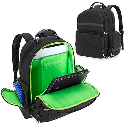 PGmoon Console Backpack Compatible with Playstation 5/PS5 Slim/PS5 Pro | Travel Carrying Case Bag with Protective Liner, Fits 15.6" Laptop, Controllers and Most Gaming Accessories (Patent Design) - color: Green