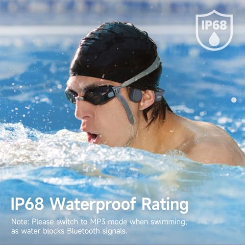 LOBKIN Bone Conduction Swimming Headphones IP68 Waterproof MP3 32G Memory | Bluetooth 5.4, 10 Hours Playtime, Secure Fit, Underwater Open Ear Earbuds for Surfing, Running, Cycling