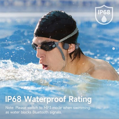 LOBKIN Bone Conduction Swimming Headphones IP68 Waterproof MP3 32G Memory | Bluetooth 5.4, 10 Hours Playtime, Secure Fit, Underwater Open Ear Earbuds for Surfing, Running, Cycling