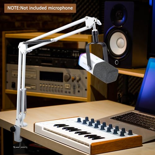 SUNMON White Boom Arm for Fifine AM8 - Mic Boom Arm Compatible with Fifine Microphone, Mic Boom Arm with 3/8" to 5/8" Screw Adapter Clip, Microphone Boom Arm with Desk Clamp - color: Mic Arm for Fifine AM8-White