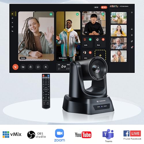 TONGVEO Wireless AI PTZ 20X Zoom Camera with Auto-Tracking: Built-in 5.8GHz Receiver for Cable-Free Setup, 1080P 60fps Conference Camera for Church Services, Online Classes & Hybrid Meetings - color: Gloss