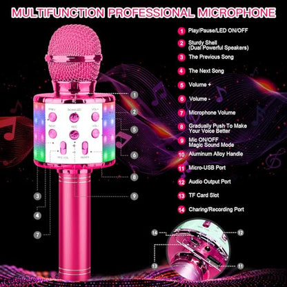 ShinePick Karaoke Microphone, 4 in 1 Wireless Microphone with LED Lights Handheld Portable Karaoke Machine, Home KTV Player, Compatible with Android & iOS Devices(Purple) - color: purple