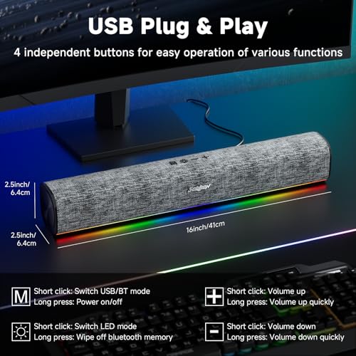 SOULION Computer Speakers for Desktop Monitor USB Plug & Play PC Soundbar