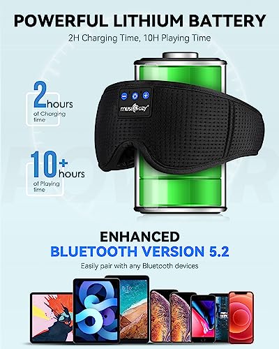 MUSICOZY Sleep Headphones Bluetooth 5.4 Sleep Mask with HD Sound | Breathable Flat Design with Cooling Lining, Washable Headband, 14 Hours Playtime for Travel Meditation Relaxation Gifts - color: Light Black