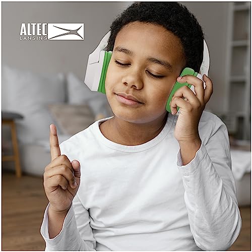 Altec Lansing Kid Safe Noise Cancelling Wireless Headphones 15H Battery, 85dB Volume Limit, Foldable Design Powerful Sound, Active Noise Cancellation Perfect for Kids Ages 7+ - color: Whiteout Funky Green