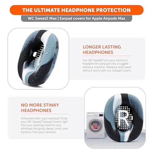 WC SweatZ Max - Patented Silicone Sweat Covers for AirPods Max 1 | Made by Wicked Cushions | (Does Not Fit AirPods Max 2). Sweatproof, Full Earpad Protection | Marble - color: Marble