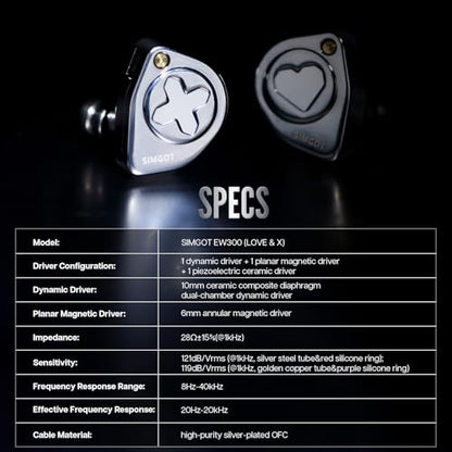 Linsoul SIMGOT EW300 1DD+1Planar+1PZT Hybrid Driver in Ear Monitor, Wired Earbuds IEM Kiwi Ears SONICAP Waterproof Earbud Case