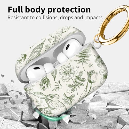 Compatible with Airpod pro 2nd/1st Generation Case Cover with Gold Round Keychain Cute Pattern Hard & Anti Slip Cover for Men Women & Girls（Rabbit Butterfly） - color: Rabbit butterfly
