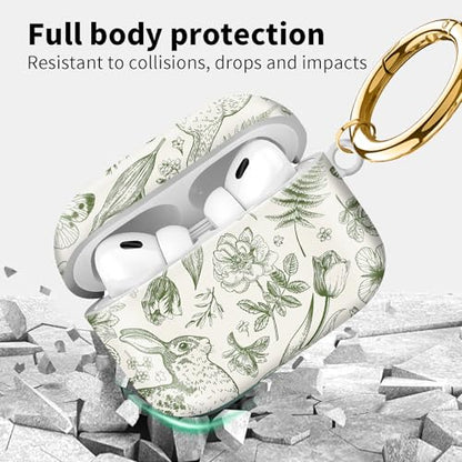 Compatible with Airpod pro 2nd/1st Generation Case Cover with Gold Round Keychain Cute Pattern Hard & Anti Slip Cover for Men Women & Girls（Rabbit Butterfly） - color: Rabbit butterfly