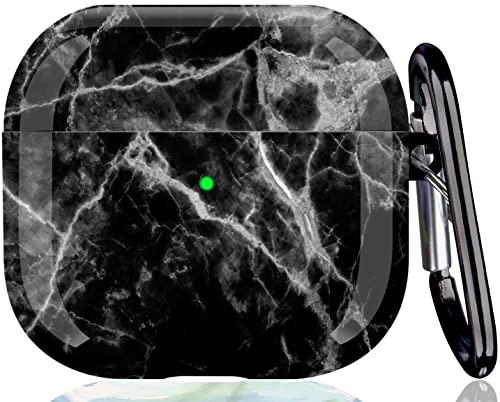 Compatible with Airpods 3rd Generation Case (Not Fit Pro) - Wonjury Marble Protective Hard Compatible with Airpods 3 Case Cover Shockproof Women Girls with Keychain, Marble Black - color: Marble Black