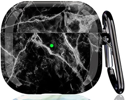 Compatible with Airpods 3rd Generation Case (Not Fit Pro) - Wonjury Marble Protective Hard Compatible with Airpods 3 Case Cover Shockproof Women Girls with Keychain, Marble Black - color: Marble Black