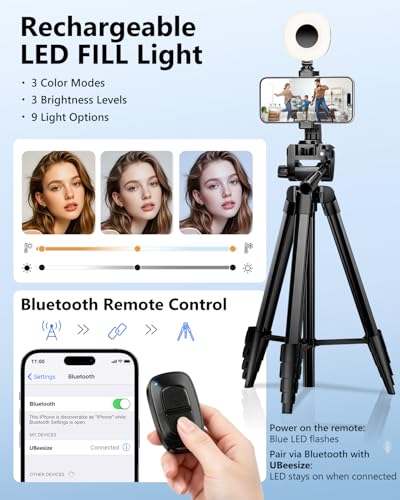 UBeesize Vlogging Kit for Phone with 2 Wireless Mics, 2 Tripods & LED Light