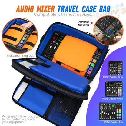Audio Mixer Travel Case Bag, DJ Mixer Storage Backpack Compatible with RODECaster Pro, RODECaster Pro II, RC Duo, Podcast Mixer Case for Microphones and More Podcast Equipment