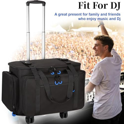 Large Rolling Dj Cable Bag with Detachable Dividers, Bottom Pad | Dj Bag for Equipment and Accessories with Laptop and Microphone Pocket, Dj Gig Bag for Musician, Professional, Travel, Blue - color: Blue, style: Rolling Dj Cable Bag
