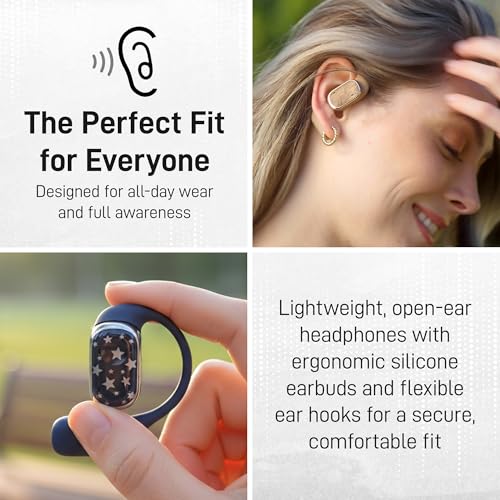 Groovz Open-Ear Plus True Wireless Headphones with Battery Display - Designed & Engineered in the USA - Multi-Point Pairing Bluetooth Open Ear Earbuds Compatible w/Apple & Android - Blue Starry Night - color: Blue Starry Night