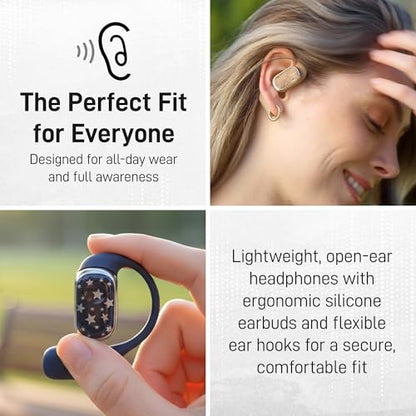 Groovz Open-Ear Plus True Wireless Headphones with Battery Display - Designed & Engineered in the USA - Multi-Point Pairing Bluetooth Open Ear Earbuds Compatible w/Apple & Android - Blue Starry Night - color: Blue Starry Night