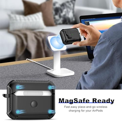 RFUNGUANGO AirPods Pro 2 Case with Lock Phone Stand Magsafe, Black - color: A-THZ-Black, size: AirPods Pro 2 Case