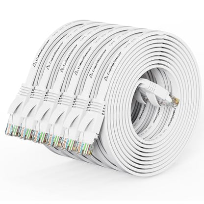 Cat 6 Flat Ethernet Cable 10ft 6Pack, 10Gbps, White | OFC Bare Copper 30AWG UTP Patch Cable, 550MHz, RJ45 Gold-Plated, Snag-Less Boots, Ideal for Gaming, Streaming, Router - color: White-Flat, size: 10ft