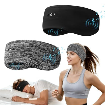 2-Pack Sleep Headphones Bluetooth Headband with Thin Speakers-Black&Gray | Headband Headphones for Sleeping & Sports, No Ear Pressure for Side Sleepers,12-Hour Battery, Works with All Bluetooth Device