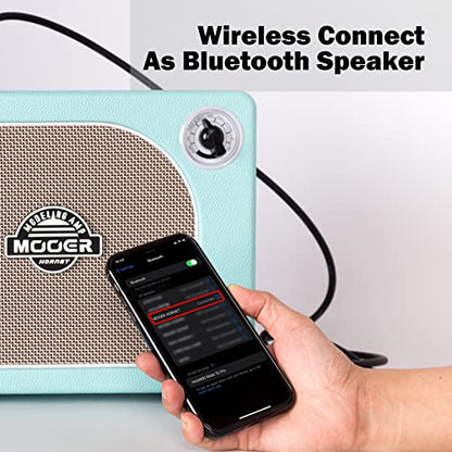MOOER Guitar Amplifier Combo 15W, Practice Amp with 9 Digital Amp Models, 6.5" Speaker, Bluetooth, Headphone Output, for Electric/Acoustic Guitar and Bass - Hornet Blue - color: blue