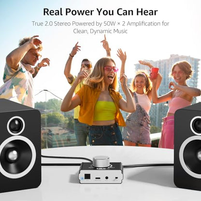 1Mii DeskRoar B75 Mini Bluetooth 6.0 Amplifier, 2.0 Channel 50W×2 HiFi Amp | USB/Optical/AUX IN, Home Audio Digital Stereo Receiver for TV/PC/Bookshelf/Desktop Speakers, 24V Power Supply