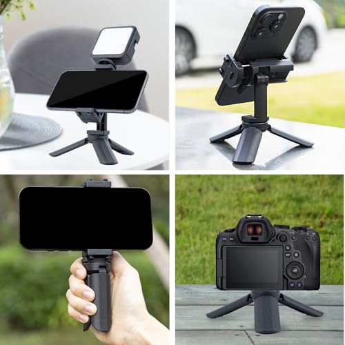 Mini Tripod with Phone Holder & Dual Cold Shoe Mount - Universal Smartphone Stand for DJI Pocket3/4 iPhone 17 Pro Max, GoPro, Webcam - Portable Desktop Tripod for Content Creation